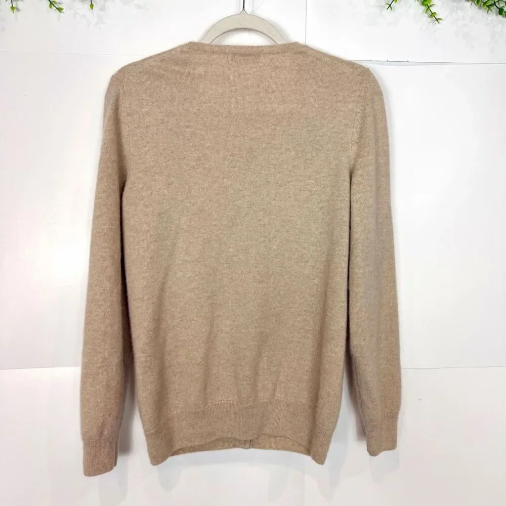 JENNIE LIU Women's 100% Cashmere Button Long Sleeve Crewneck Cardigan Sweater Oa